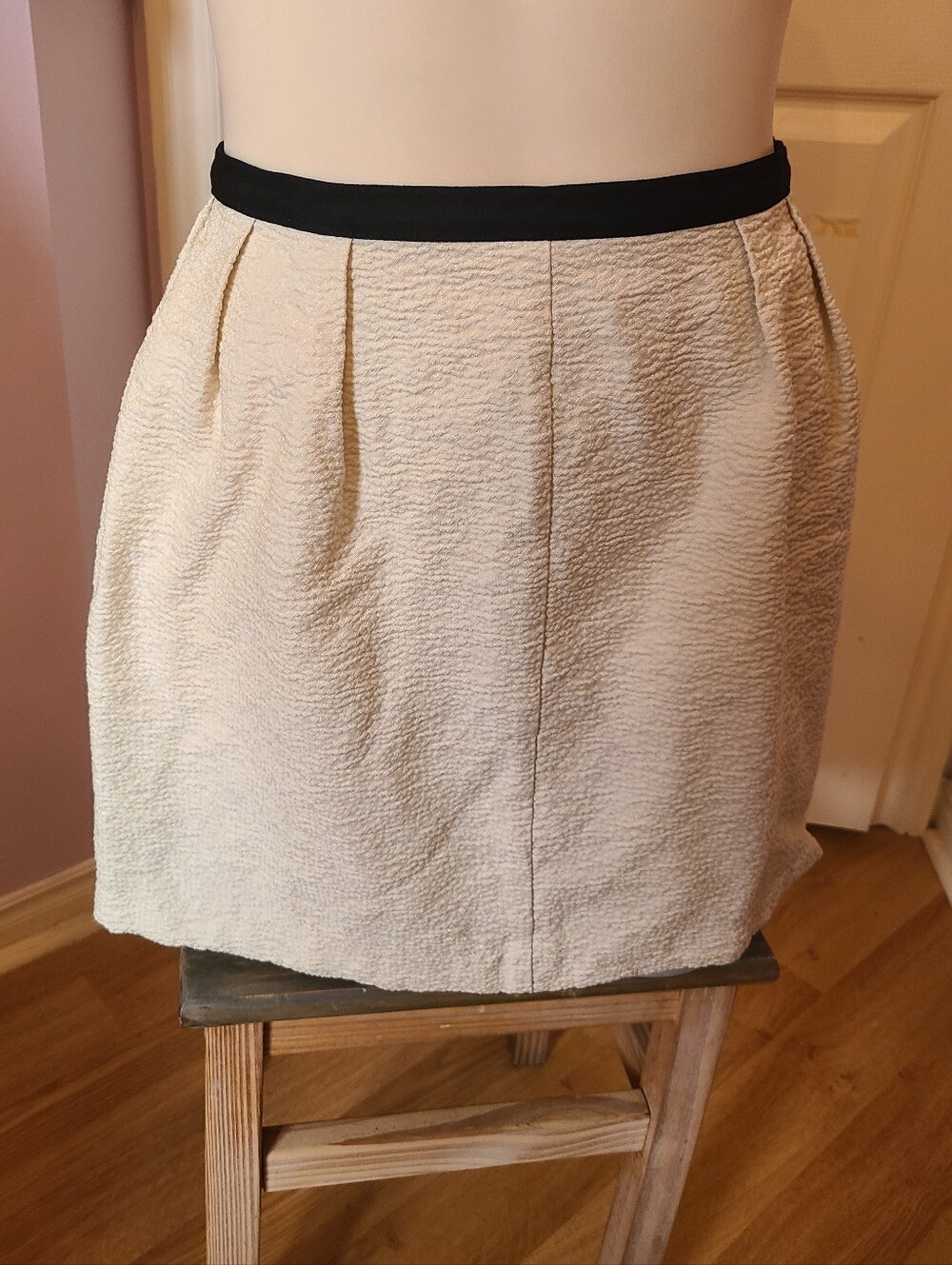 Forever 21 Cream Mini Skirt with Black Waistband Detail